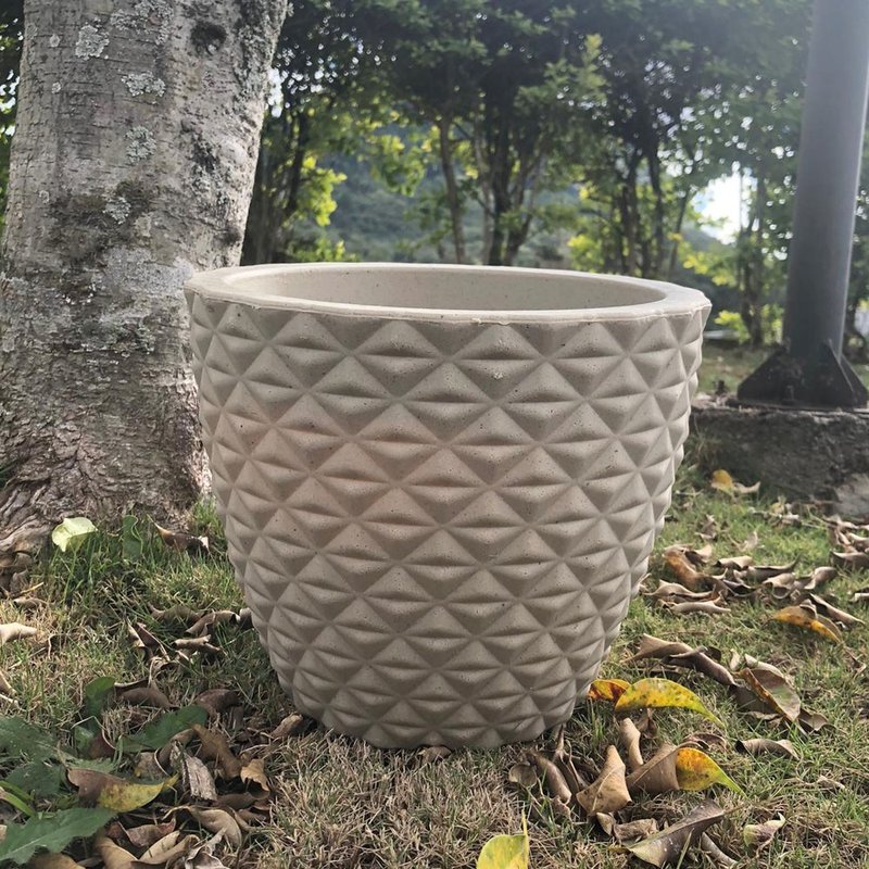 vaso redondo cone lapidado bambu arte bom cultivo bege preto 5